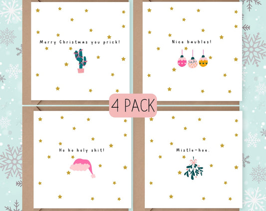 Pack of 4 Rude Christmas Cards